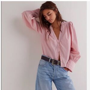 We the Free Pink Striped Farmhouse Top